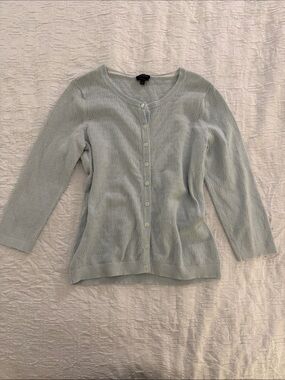 Talbots Pale Baby Blue Button-Front Tight Knit 3/4 Sleeve Cardigan Sweater Sz M